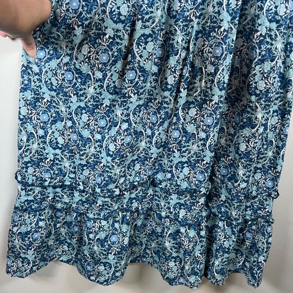 Anthropologie THML Floral Midi Dress Blue White Large Dainty Tiered Ruffle Boho - Picture 13 of 13